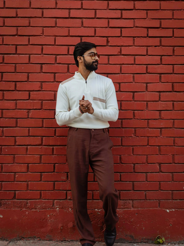 Designer Quarter Zip Knitted Pullover