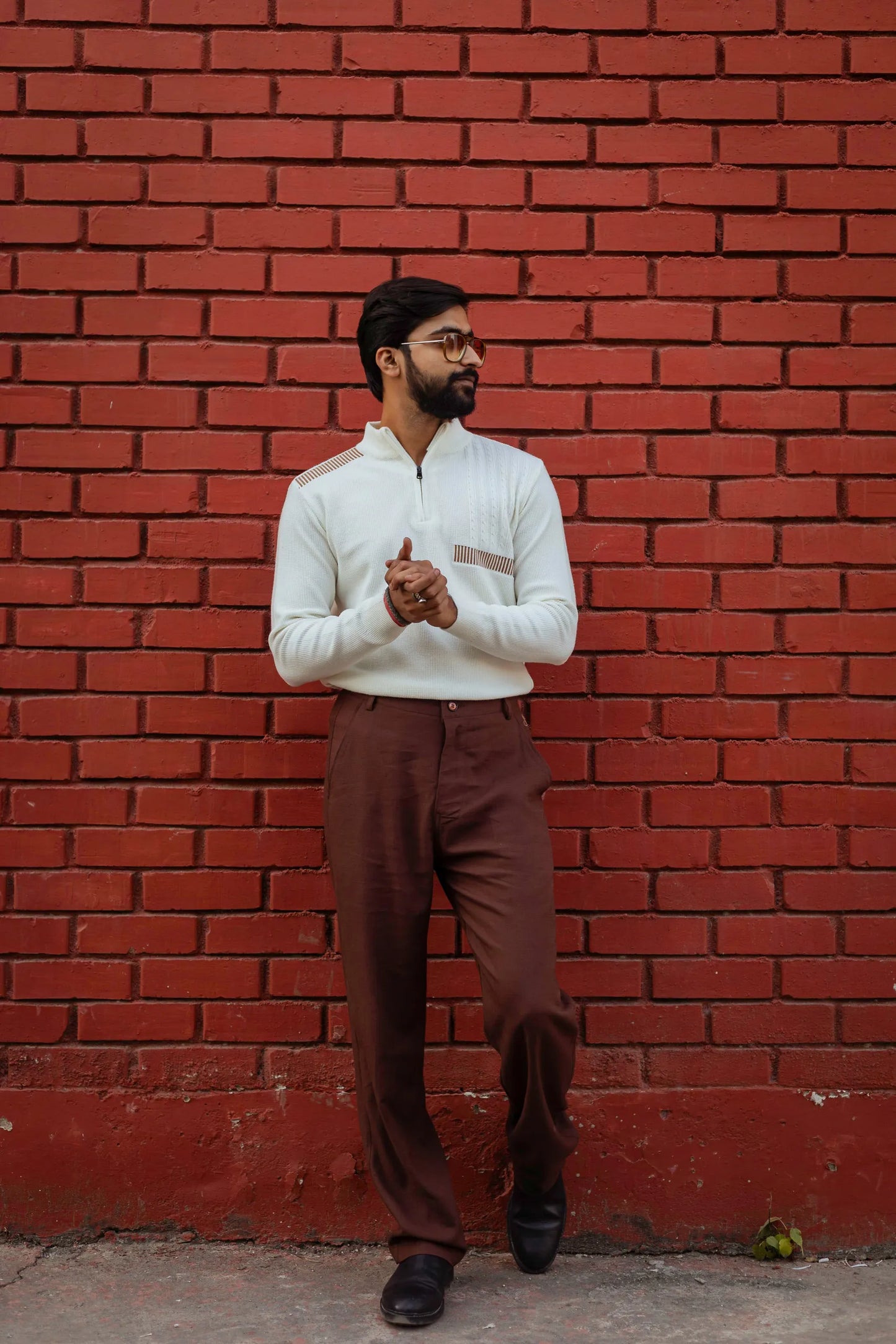 Designer Quarter Zip Knitted Pullover