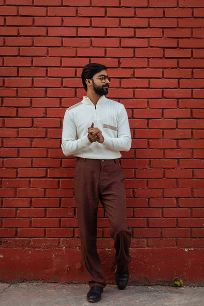 Designer Quarter Zip Knitted Pullover