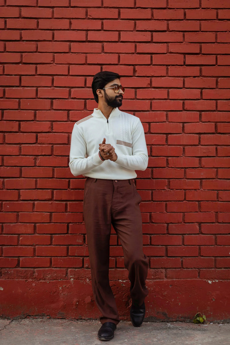 Designer Quarter Zip Knitted Pullover