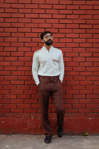 Designer Quarter Zip Knitted Pullover