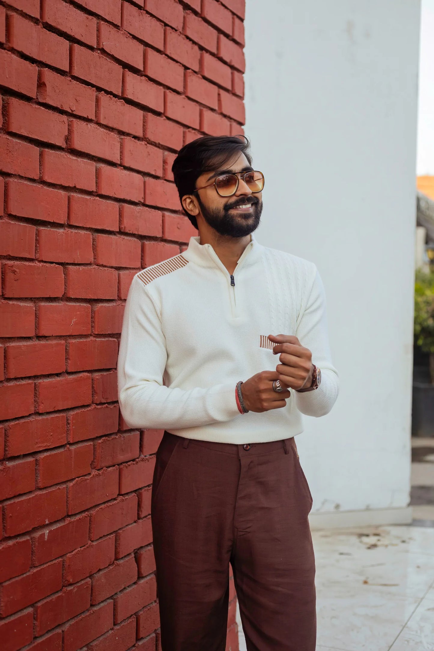 Designer Quarter Zip Knitted Pullover