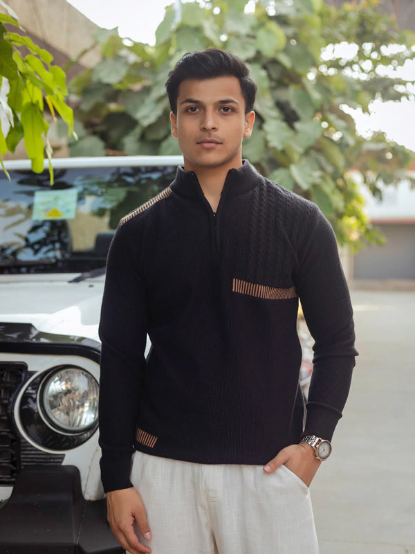 Designer Quarter Zip Knitted Pullover