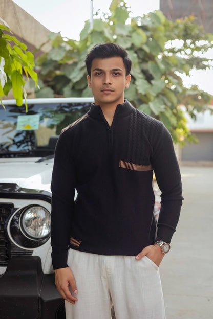 Designer Quarter Zip Knitted Pullover