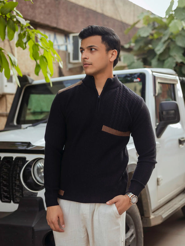 Designer Quarter Zip Knitted Pullover