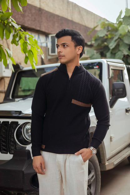 Designer Quarter Zip Knitted Pullover
