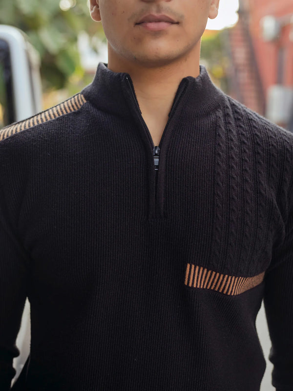 Designer Quarter Zip Knitted Pullover