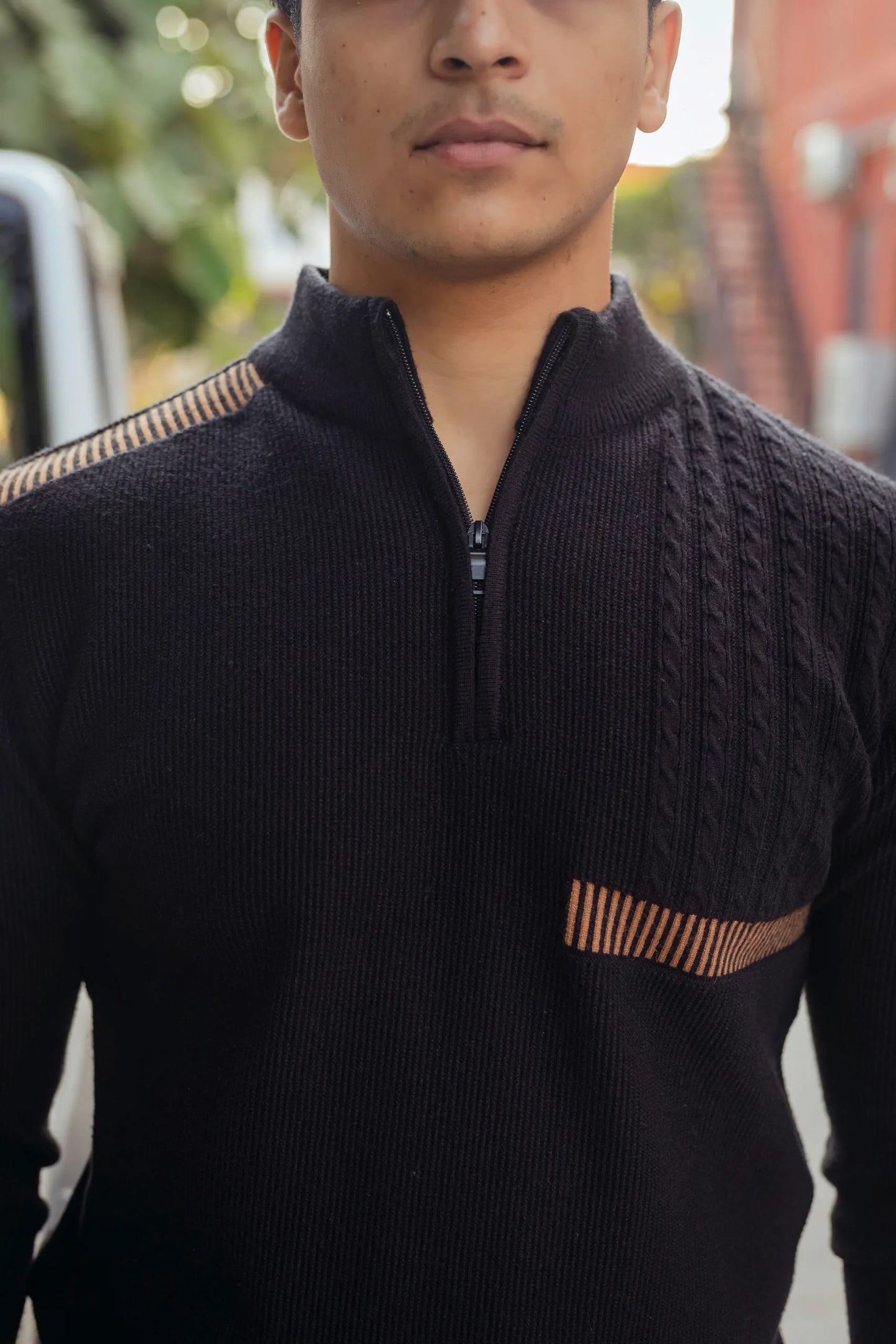 Designer Quarter Zip Knitted Pullover