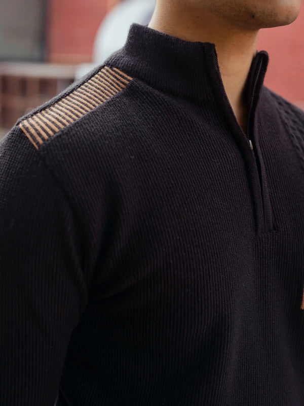 Designer Quarter Zip Knitted Pullover