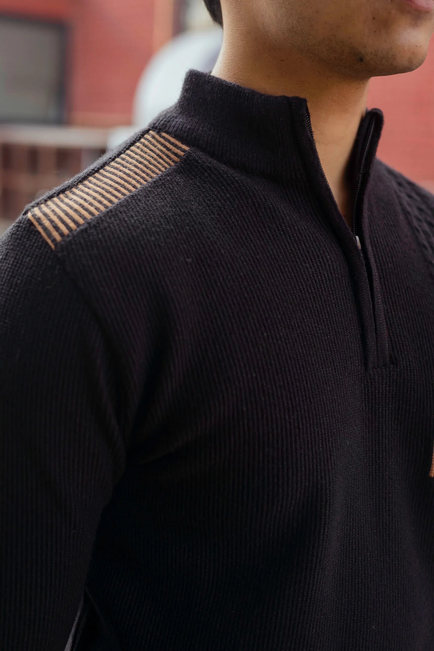 Designer Quarter Zip Knitted Pullover