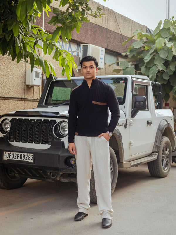Designer Quarter Zip Knitted Pullover