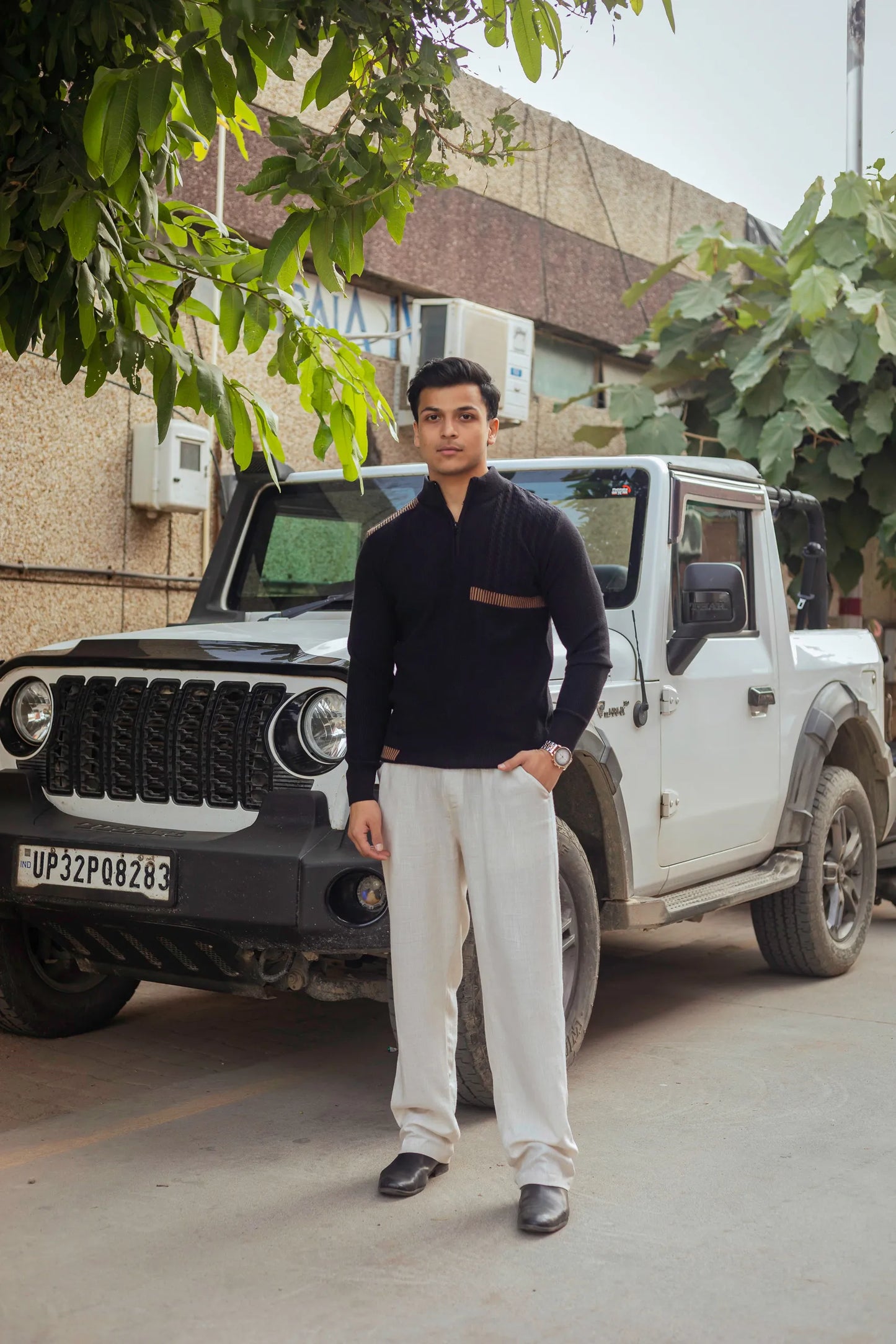 Designer Quarter Zip Knitted Pullover