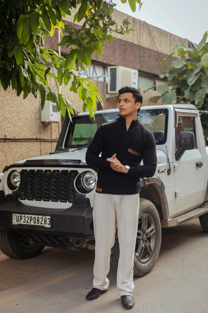 Designer Quarter Zip Knitted Pullover