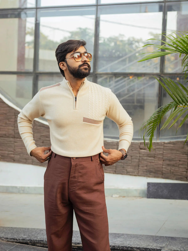 Designer Quarter Zip Knitted Pullover