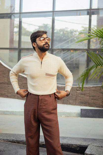 Designer Quarter Zip Knitted Pullover