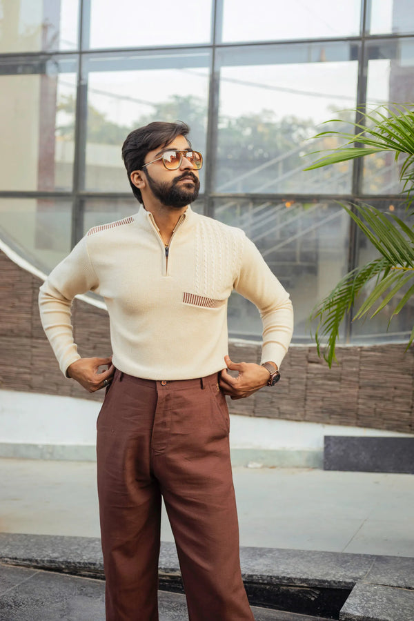 Designer Quarter Zip Knitted Pullover