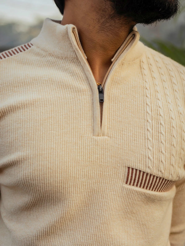 Designer Quarter Zip Knitted Pullover