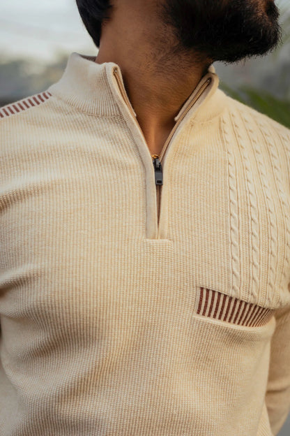 Designer Quarter Zip Knitted Pullover