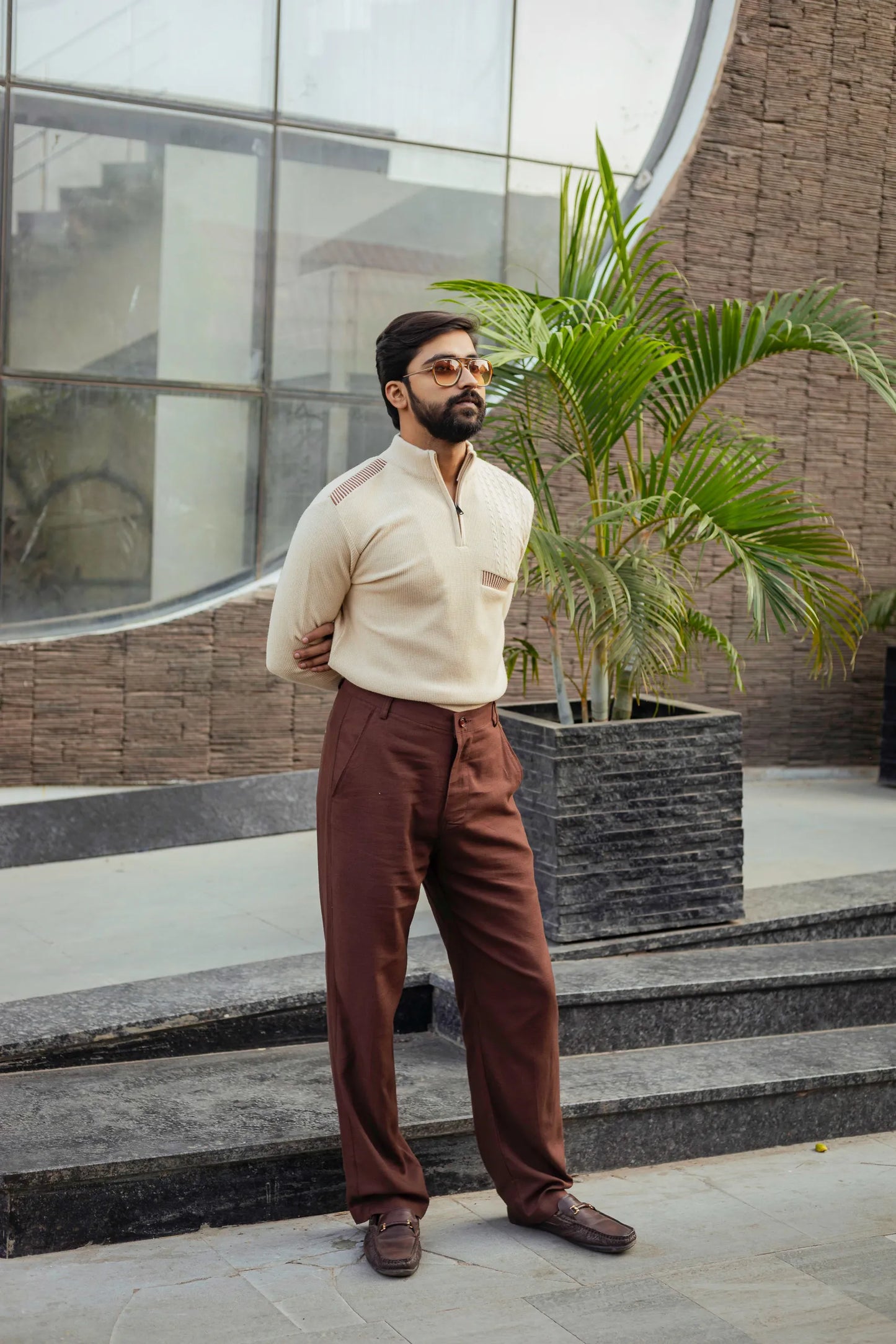 Designer Quarter Zip Knitted Pullover