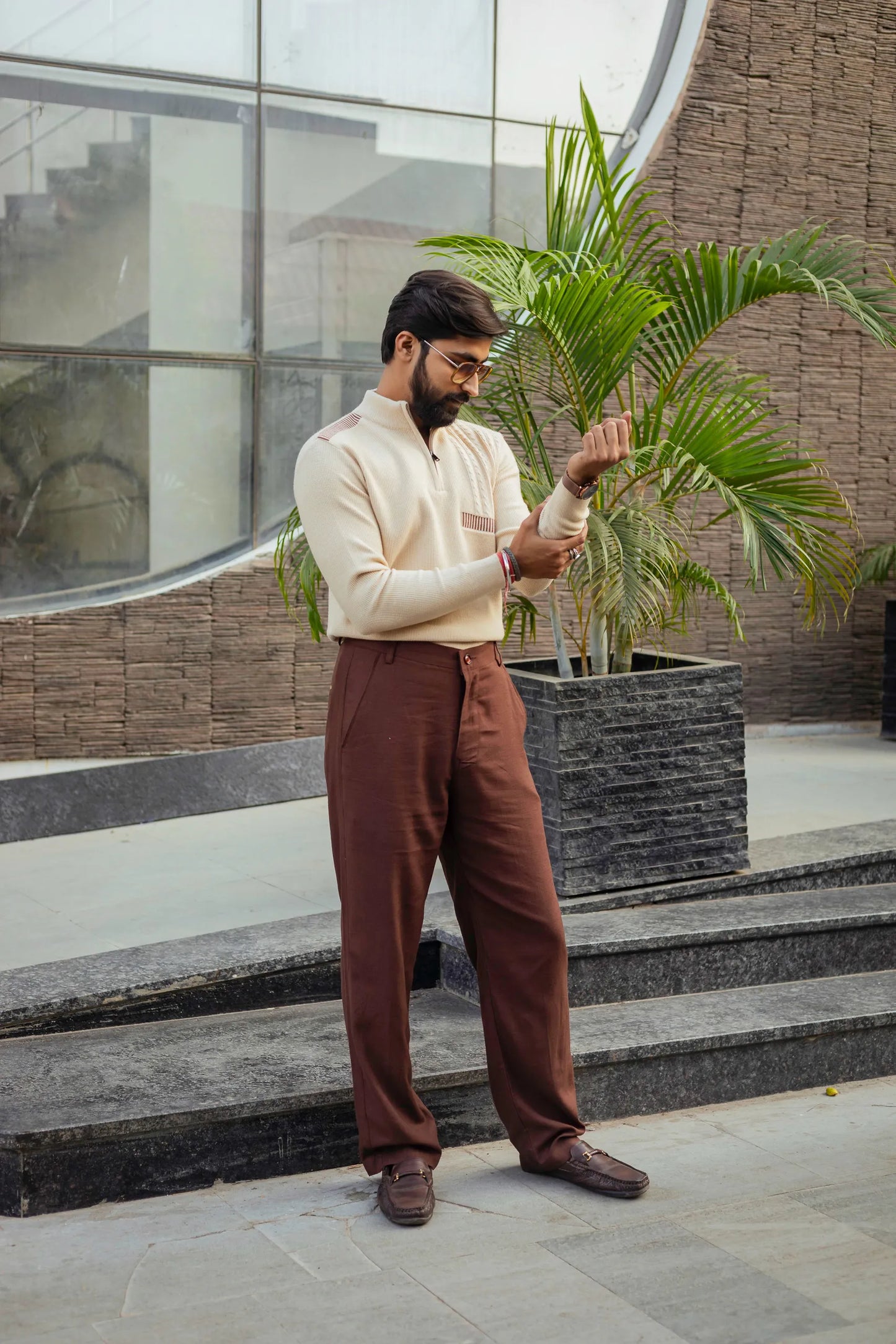 Designer Quarter Zip Knitted Pullover