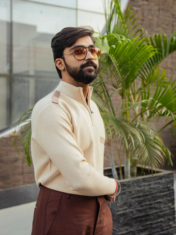 Designer Quarter Zip Knitted Pullover