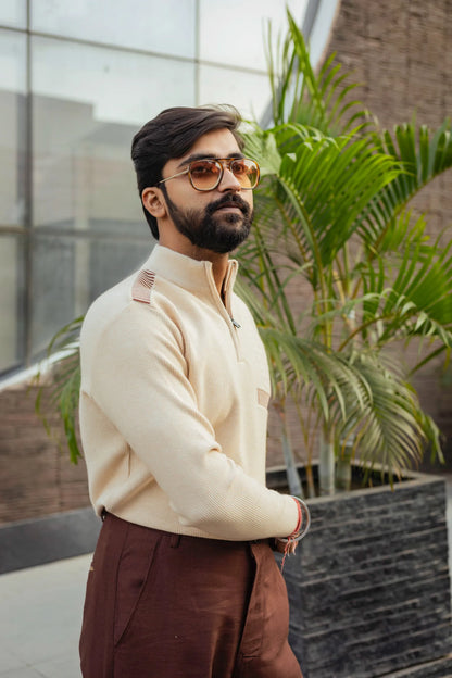 Designer Quarter Zip Knitted Pullover