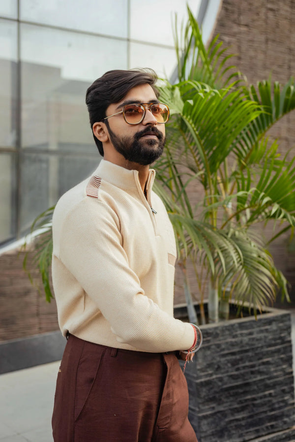 Designer Quarter Zip Knitted Pullover