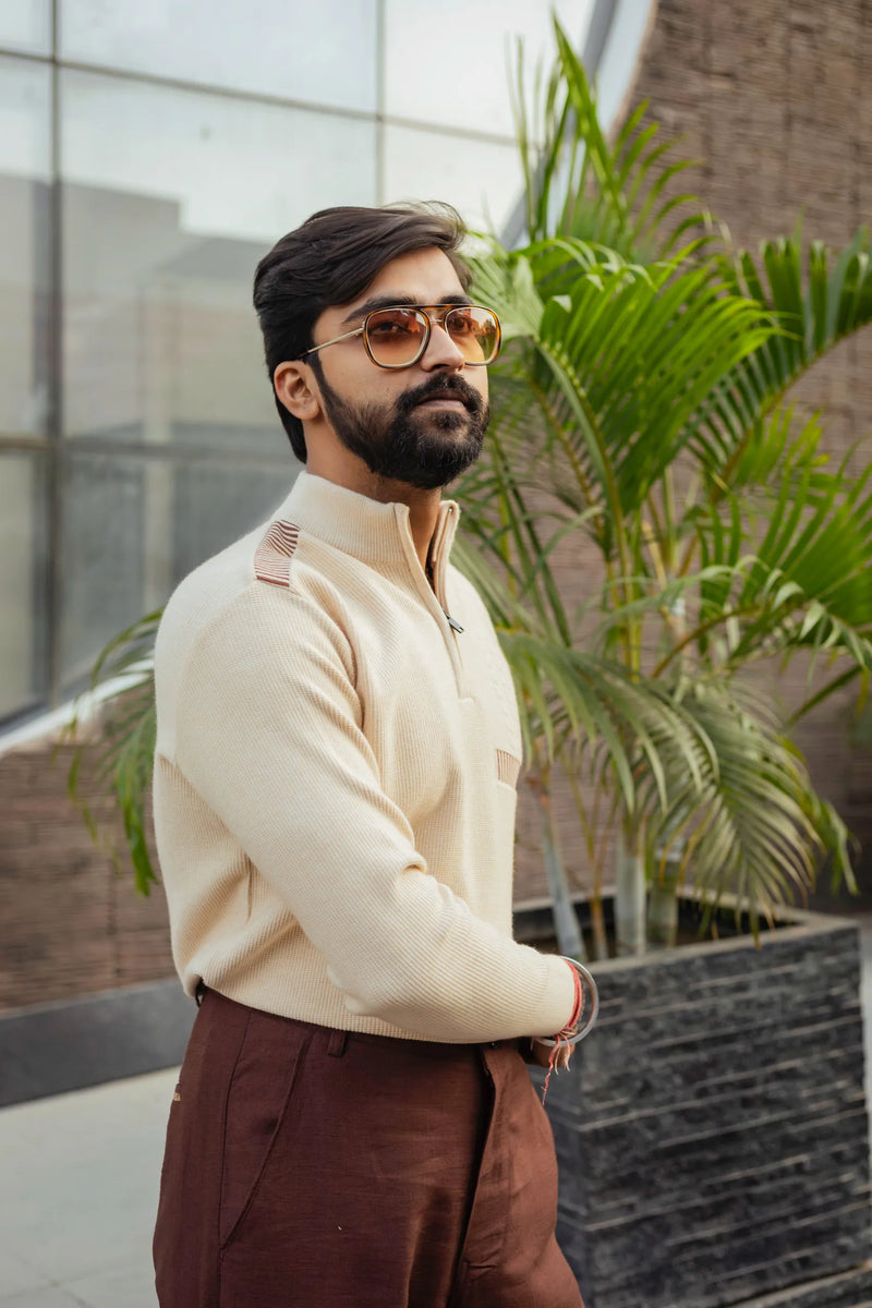 Designer Quarter Zip Knitted Pullover