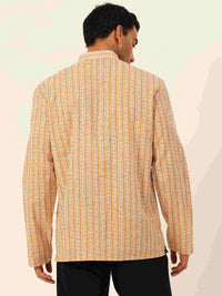 Premium Mustard & White Geometrical Striped Handblock Printed Short Kurta