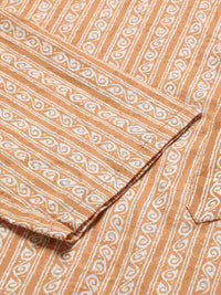 Premium Mustard & White Geometrical Striped Handblock Printed Short Kurta