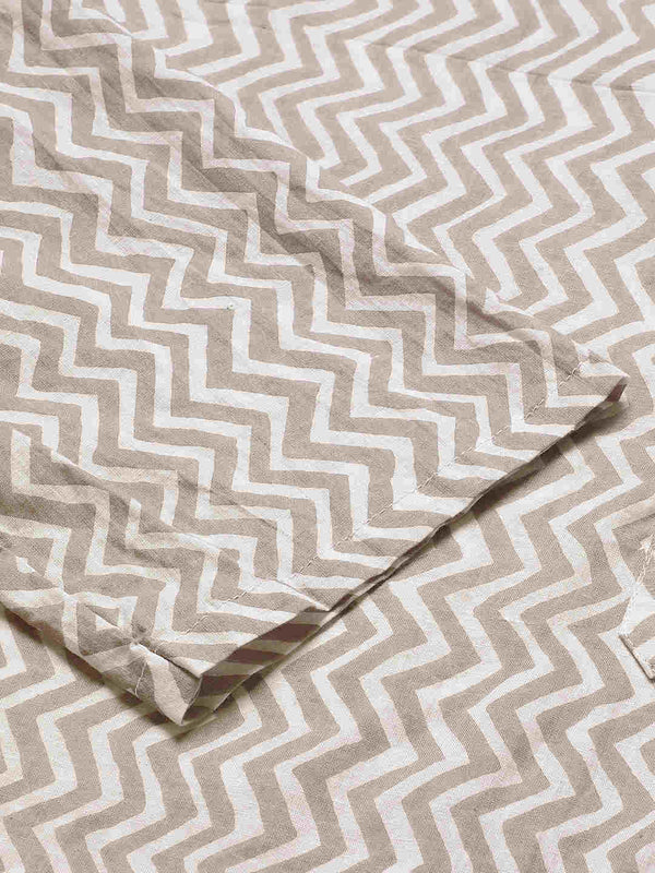 Premium White & Grey Zig Zag Handblock Printed Short Kurta