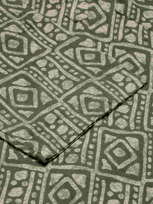 Premium Dark Green & White Blocks Handblock Printed Short Kurta