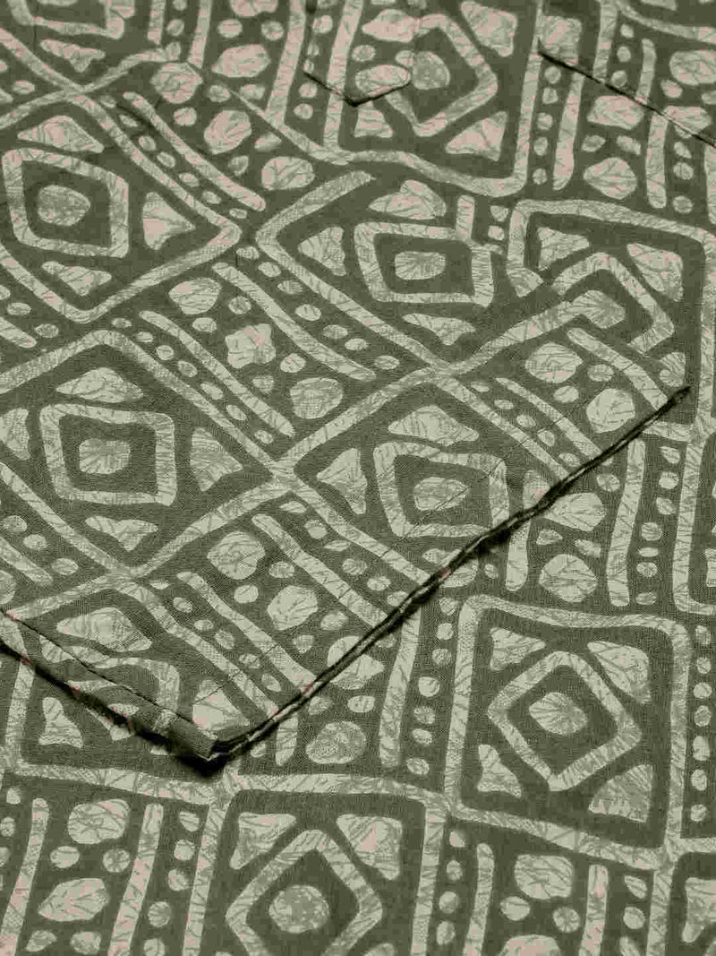 Premium Dark Green & White Blocks Handblock Printed Short Kurta