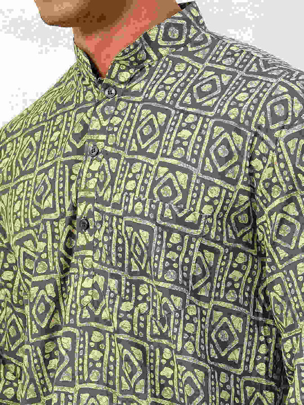 Premium Dark Green & White Blocks Handblock Printed Short Kurta