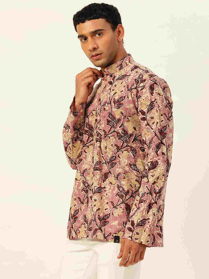 Premium Pink & Yellow Floral Handblock Printed Short Kurta