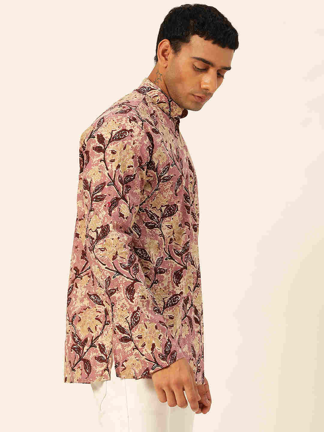 Premium Pink & Yellow Floral Handblock Printed Short Kurta