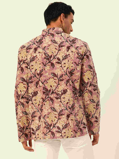 Premium Pink & Yellow Floral Handblock Printed Short Kurta