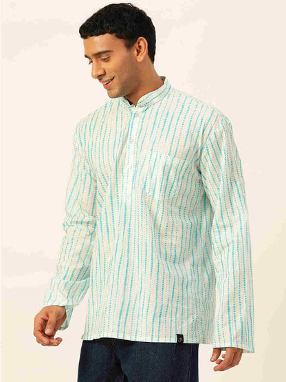 Premium Sky Blue Tie Dye Handblock Printed Short Kurta