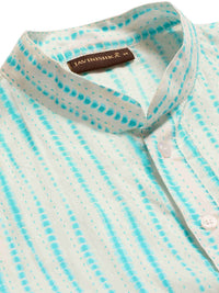 Premium Sky Blue Tie Dye Handblock Printed Short Kurta