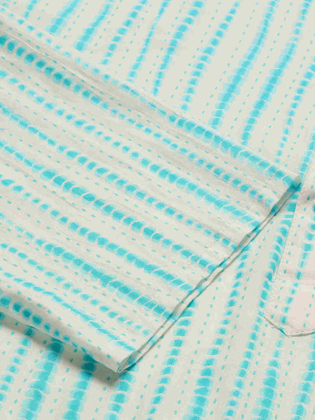 Premium Sky Blue Tie Dye Handblock Printed Short Kurta