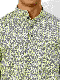 Premium Beige with Blue motiffs Handblock Printed Short Kurta