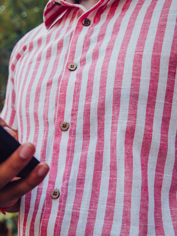 Striped Cotton Linen Slim Fit Shirt