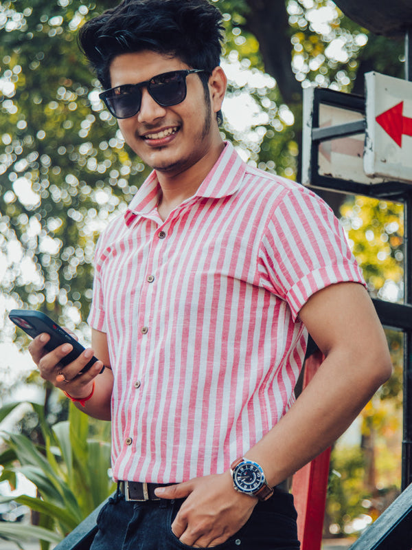 Striped Cotton Linen Slim Fit Shirt