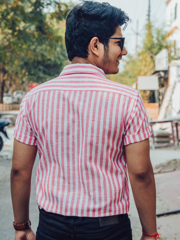 Striped Cotton Linen Slim Fit Shirt