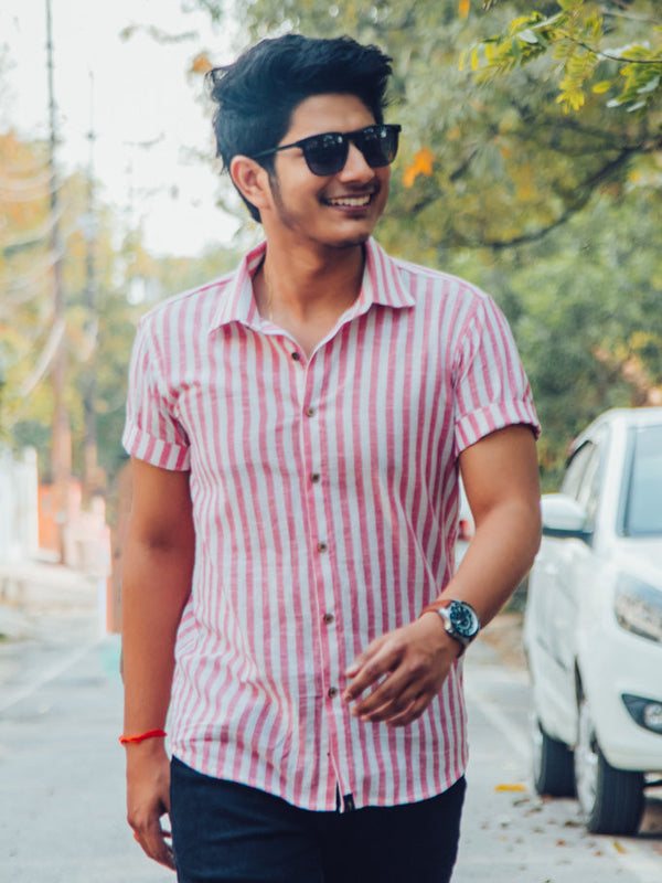 Striped Cotton Linen Slim Fit Shirt