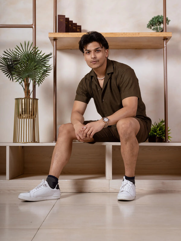 Men Relaxed Fit Linen Shorts