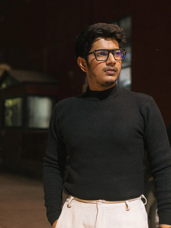 Waffle Knit Mock Neck Knitted Sweater