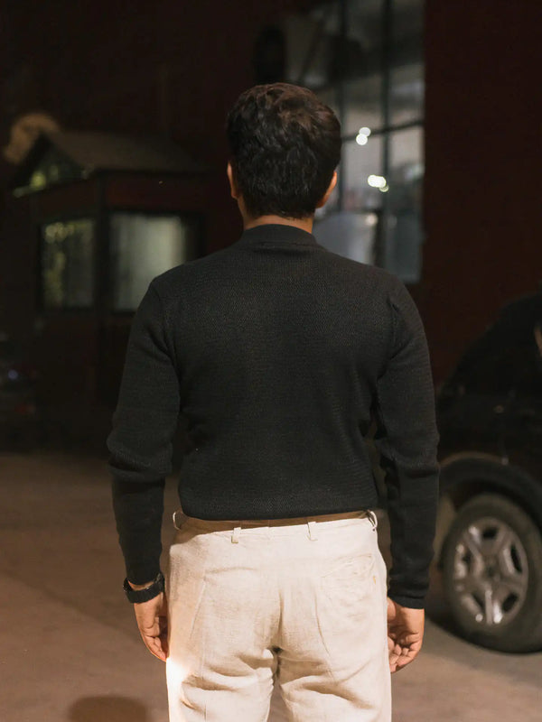 Waffle Knit Mock Neck Knitted Sweater