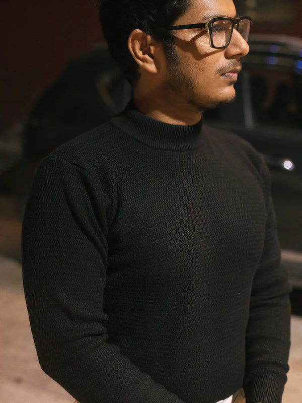 Waffle Knit Mock Neck Knitted Sweater