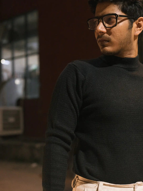 Waffle Knit Mock Neck Knitted Sweater